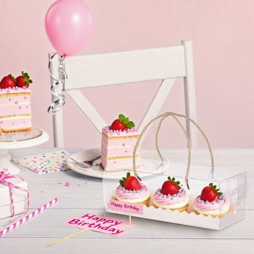 Okllen 20 Pack Clear Roll Cake Boxes with Portable Handles, 10.8" Lx4.3 Wx3.8 H Rectangle Bakery Cake Boxes, Pumpkin Swiss Roll Containers for Birthday Wedding