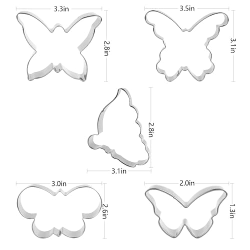5Pcs Butterfly Cookie Cutter Set, Food Grade Stainless Steel Shapes - color: Butterfly