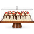Acacia Wood Cake Stand with Acrylic Lid,2-in-1 Serving Tray,Dessert Display