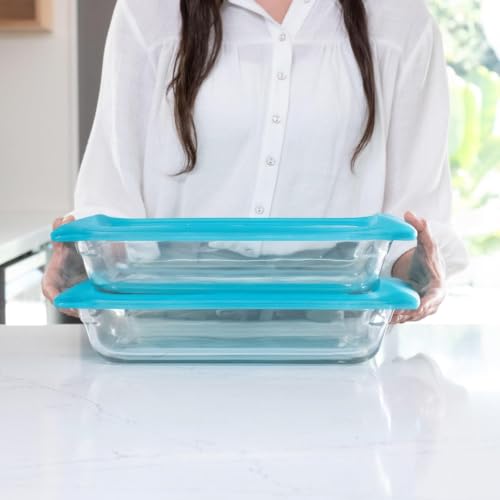 Libbey Baker’s Premium 2 Piece Glass Baking Dish Set, Stackable Casserole Dish with Lid Set, Baking Glassware for Casseroles, Lasagna, Brownies, Cakes - color: Premium - 4pc Rectangle Set