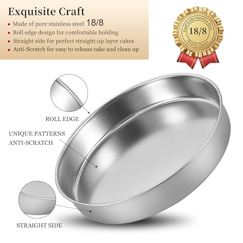 Inqibee 8-9.5-11 Inch Round Cake Pan Set, Stainless Steel Textured Bottom - size: 8-9.5-11 Inch