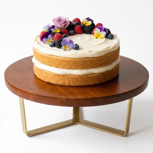 nestroots Cake Stand, Teak Wood with Steel Base, Round Cupcake Stand