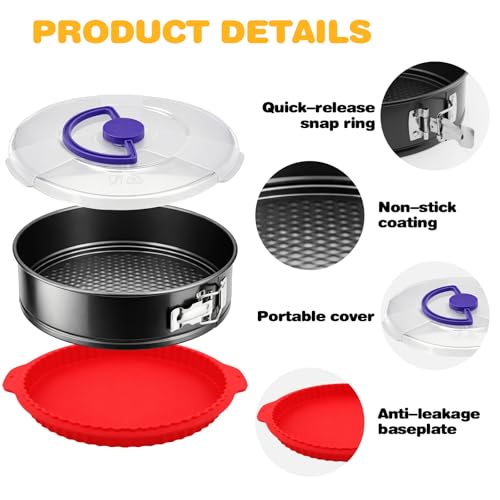 9 Inch Springform Cheesecake Pan with Lid and Protector Leakproof Spring Form Pan for Nonstick Cheesecake Travel Friendly Carbon Steel Bakeware for Pie Cake Pizza (9 inch)
