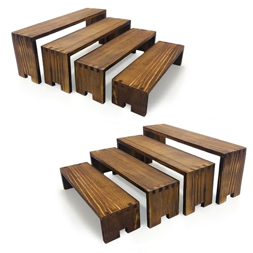 Yikaroeli 2 Set Large Cupcake Stands Wood Cake Stand Wooden Display Risers Wood Riser Dessert Table Display Set Farmhouse Decor,4Tiered 8Pcs Food Risers for Party