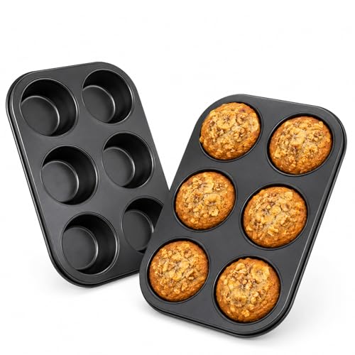 Premium Non-Stick Muffin Baking Pan,6-Cup cake Pan Set of 2(Black)