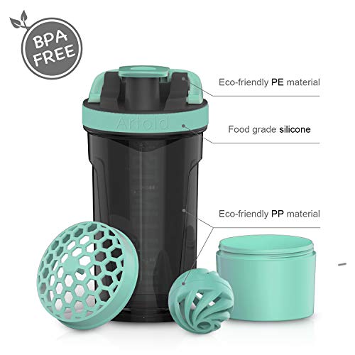 Artoid Mode 24-Ounce Protein Shaker Bottle, Dual Mixing Technology, BPA Free, Aqua Green/Black - color: Aqua Green/Black