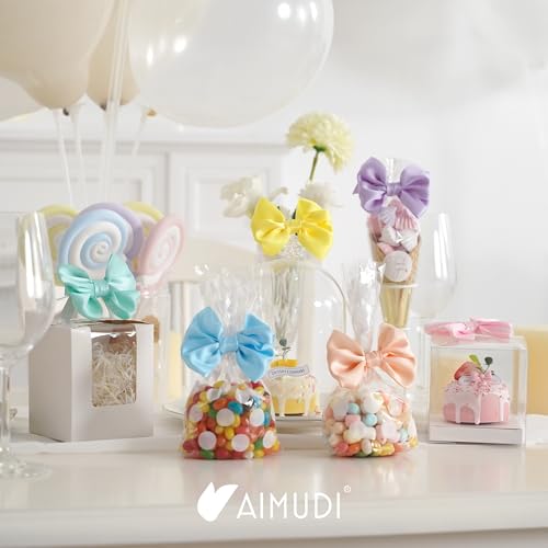 AIMUDI Pastel Bows 3.5" Satin Bows with Twist Ties 6 Colors Pastel Bow for Gift Wrapping Crafts Treat Bags Candy Cake Pop Premade Bow for Easter Day Baby Shower Birthday Spring Decoration, 60 PCs - color: Pastel