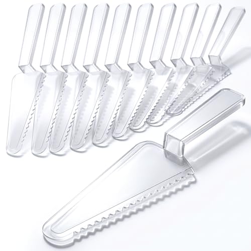 12 Pcs Disposable Plastic Cake Cutter 9.06 Inch Cake Pie Server Cutter Slicer Pizza Pastry Slicer for Kitchen Wedding Buffet