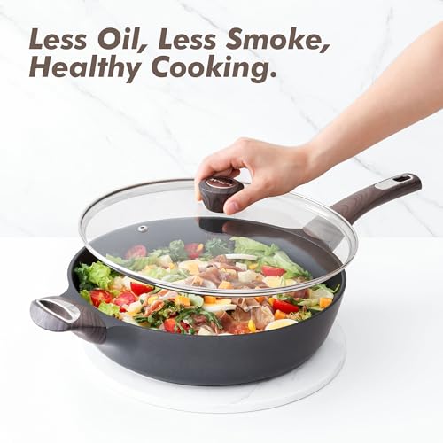 SENSARTE Nonstick Frying Pan Skillet with Lid, 12 Inch Large Deep Frying Pan, 5 Qt Non Stick Saute Pan with Cover, Induction Pan, Healthy Non Toxic Cooking Pan with Helper Handle, PFOA PFOS Free - color: Classic Black, size: 5QT / 12IN
