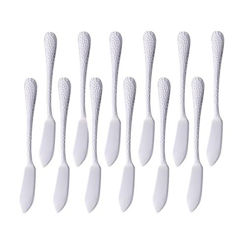 Stainless Steel Butter Knives Set, 12 Pack Spreaders for Cheese, Jam and Kitchen Use, 5.3 Inch with Hammered Handle, Dishwasher Safe - color: Silver