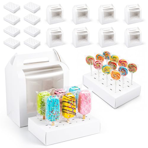 8 Pcs Portable Cake Pop Holder Boxes,Cakes Pops Boxes Packaging, Cakes Pop Display Stand with Clear Window,White Cakesicle Boxe
