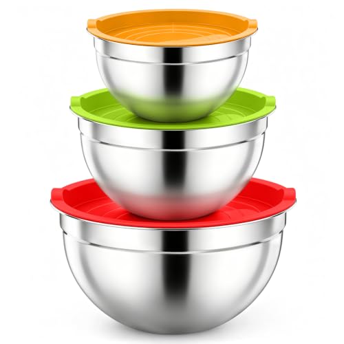 P&P CHEF Stainless Steel Mixing Bowls with Airtight Lids, Multicolor - color: Multicolor, style: Airtight Lids