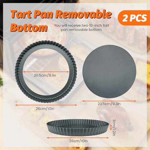 2 Pack Tart Pan 10 Inch with Removable Bottom, Non-Stick Carbon Steel Pie Pan, Quiche Baking Dish Mold for Cake Cookie, 10 Inch - color: 10 Inch