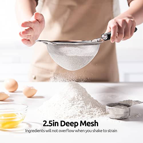 18/8 Stainless Steel Mesh Strainer: U-Taste 5.5 Inch Kitchen Fine Mesh Sieve Food Colander with Riveted Sturdy Silicone Handle and 30 Mesh Hole for Straining Flour, Pasta, Fruit, Quinoa (Black) - color: (2) Black, size: Medium (5.5 x 13 in)