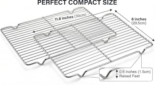 2-Pack Stainless Steel Cooling Racks for Baking and Roasting, Fits Quarter Sheet Pan, Oven Safe & Dishwasher Safe, Heavy Duty Baking Rack for Cookies, Meat, Cakes