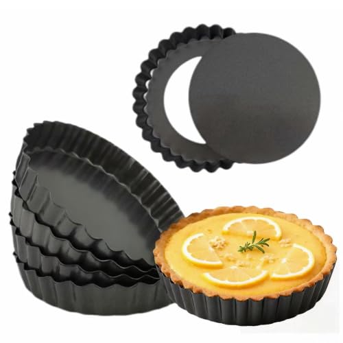 RICHSC-PAN Mini Tart Pan 6PCS, 5.5 Inch Deep Tart molds Removable Bottom. - size: 5.5*1Inch