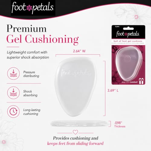 Foot Petals Ball of Foot Cushions, Metatarsal Pad, Lasting Comfort Relief, Prevent Toe Sliding, Overhang, Women's Heels - color: Clear Gel, style: 3 pair