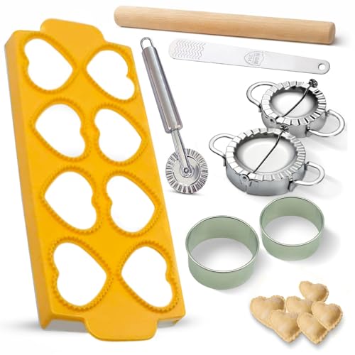 Ultimate Ravioli Maker Press & Dumpling Maker Kit - 8-Hole Ravioli Mold, Pasta Roller, Pastry Wheel & Pierogi Press - Stainless Steel Pasta Making Tools (Heart) - size: Heart