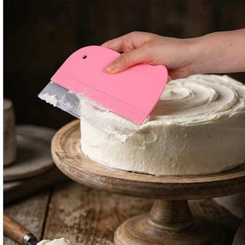 Ymapinc 7-Pack Cake Scraper Smoother with 5 Clear Scrapers - color: Pink