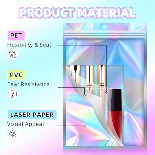 JETMORE Holographic Bags, 50 PCS Mylar Bags, 3x4in Resealable Treat Bags - color: Holographic, size: 3x4 inch