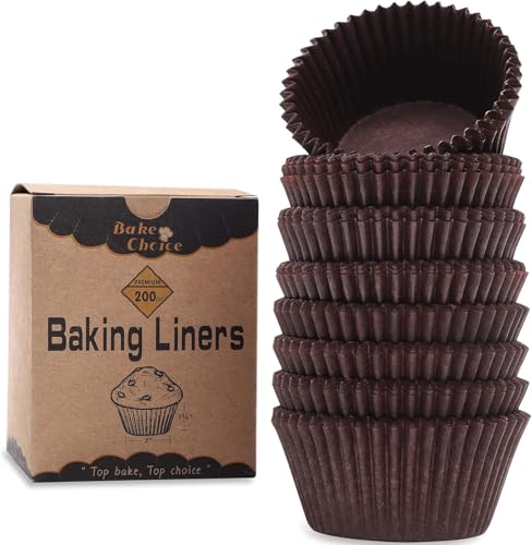 Bake Choice 200pcs Standard Cupcake Liners for Baking, Brown Muffin Liners - color: Brown