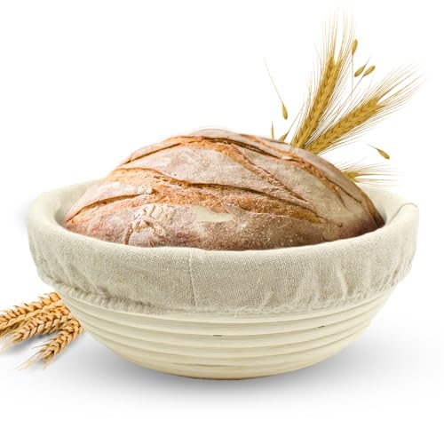 Vollum Banneton Bread Proofing Basket with Liner, Round 11 Inch - size: 11"D x 3.5"H, style: Round