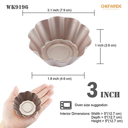 CHEFMADE Mini Pudding Pan Set, 3-Inch 4Pcs Non-Stick Egg Tart Mold Flower-shaped Pie Bread and Cake Pan Bakeware for Oven and Instant Pot Baking (Champagne Gold) - size: 06 - 3" Petal Pie 4Pcs