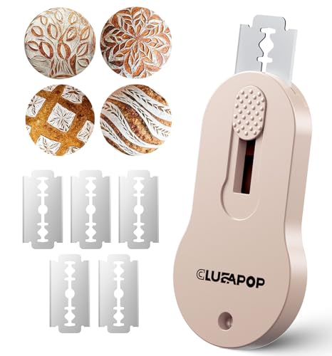 Bread Lame, Extractable & Magnetic Bread Lame Dough Scoring Tool - Professional Sourdough Scoring Tool - Sourdough Bread Baking & Bread Scoring Tool - Scoring Patterns Booklet & 5 Razor Blades - color: Brown