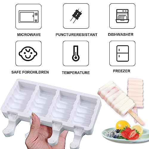 2 pcs Popsicle Molds, small 4 Cavities Cake Pop Silicone Molds Ice Cream Cakesicle Molds for DIY Popsicle with 100 Wooden Sticks - size: M