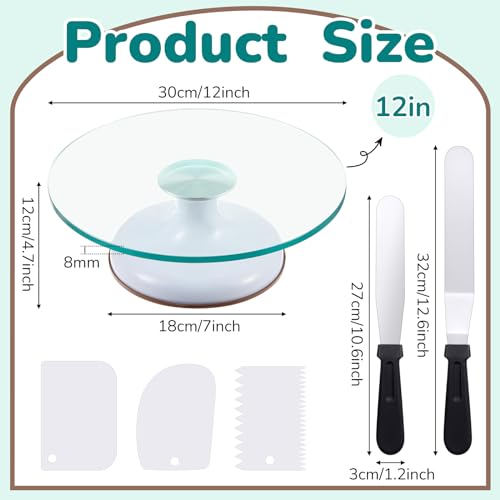 Willinglong 6 Pcs 12 Inch Glass Cake Turntable for Decorating Rotating
