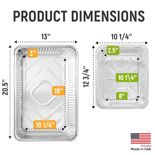 USA-Made Aluminum Foil Pans - Set of 25 Full Size 21" x 13" and 50 Half Size 9" x 13" Disposable Aluminum Trays for Chafing Racks - Great for Cooking, Heating, Food Storing - style: 75 Pans