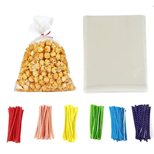 Brandon-super 100 Pcs Clear Flat Cello Cellophane Treat Bags Good for Bakery,Popcorn,Cookies,Candies,Dessert 1.2mil.Give Metallic Twist Ties! (9"x12") - size: 9 x 12 inches (Pack of 100)
