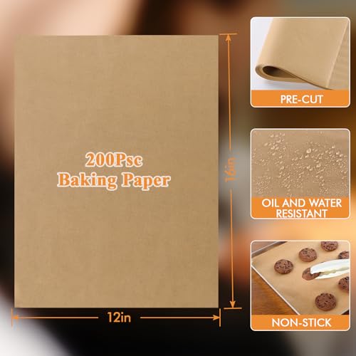 MUCHII 200 Pcs Parchment Paper Sheets for Baking, Precut Non-Stick