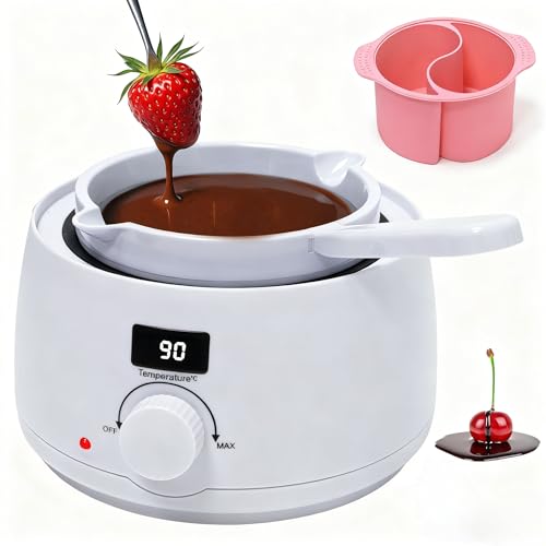fisca Chocolate Melting Pot Candy Melter with Temperature Display and Adjustable Temperature,Dip,Drizzle & Decorate Strawberries, Cake Pop and Chocolates，Ideal Kitchen Gadget