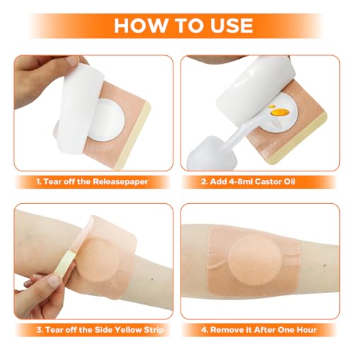 40Pcs Castor Oil Patches, Yuelong 4 Sizes Castor Oil Pack Wrap Disposable Organic Cotton Self-Adhesive Pads for Belly Button, Joints & Body Care, Leak-Proof & Breathable - size: Mix40Pcs