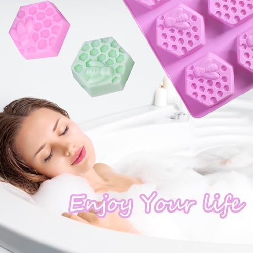 Bee Silicone Molds 2Pcs Honeycomb Silicone Mold Beehive Shape 6 Cavities Molds Set for Homemade Soap Making, DIY Jello, Bath Bomb, Beeswax Candle, Resin - color: bees