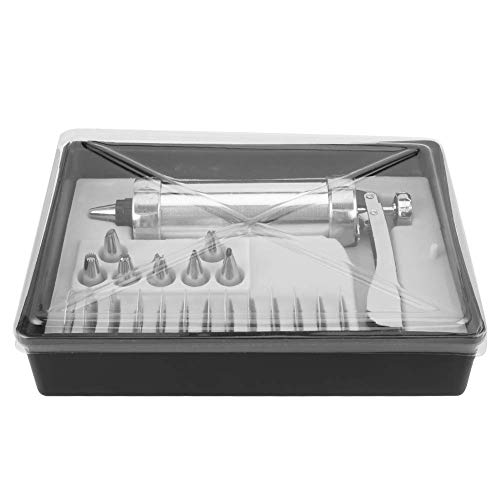 Fdit Cookie Press Kit, Manual Adjustable Biscuit Maker and Pastry Decorating Tool for Home Baking Aluminum Alloy 15 x 25 cm 21 Piece Set with 13 Cookie Discs and 7 Nozzles