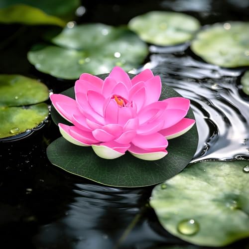 M METERXITY 1-Set Floating Lotus Flower 7 in Foam Garden, Artificial - color: Light Pink, size: 6.7 Inch