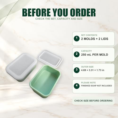 Silicone Soap Molds with Lids, 2 Pack, 8.5 fl oz Each, Sage Green - color: Sage Green