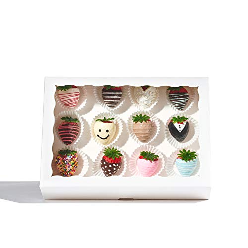 24PCS 10x7x2.5Inches White Bakery Boxes with Display Window, Multi-Use Dessert Containers for Chocolate Covered Strawberries, Cookies, Donuts, Macarons, Muffins & Hot Cocoa Bombs - color: White