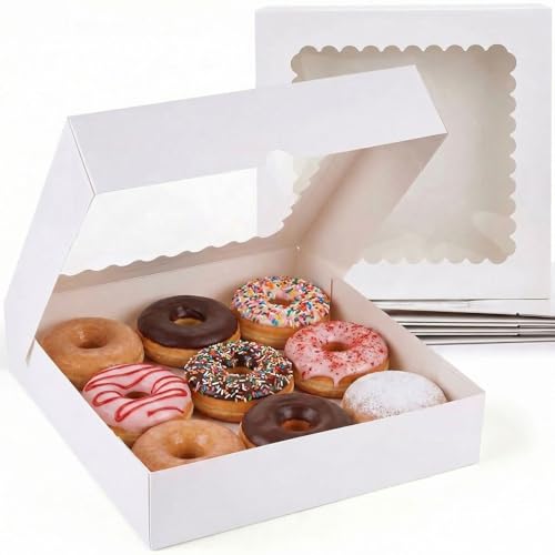 VGOODALL 7 Set Cupcake Boxes, 10x10x2.5Inches Cupcake Carrier Bakery Boxes with Windows and Inserts to Hold Muffins Strawberry and Pastries