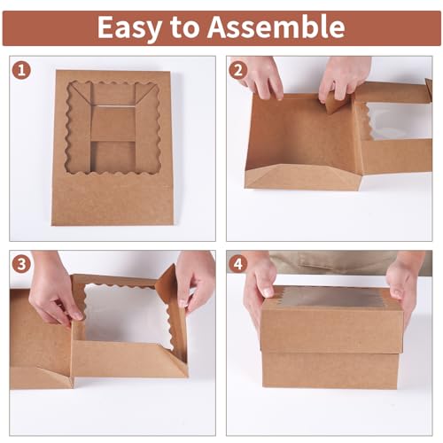 50 pcs 8x8x2.5 Inches Bakery Boxes with Window, Cake Pastry Cookie Mini Pie Box for Pastry,Dessert,Strawberries,Chocolates (Brown) - color: Brown, size: 8x8x2.5inch/50pcs
