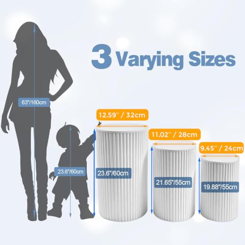 3 PCS Metal Pedestal Stands for Party White 23.6''(L) 21.65"(M) 19.88"(S)
