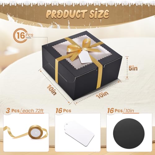 32Pcs 10 Inch Cake Boxes with Cake Boards (16Boxes & 16Boards) Black - color: Black