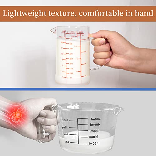 Newness Glass Measuring Cup, Double-Sided Scale, 500 ML (16 Oz, 2 Cup) - color: Red Measuring Scale, size: 500 ML (2 Cup)