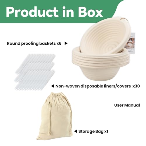 6-Pack 7.5" Round Banneton Bread Proofing Basket with Liners - size: 6pcs 7.5inch Round