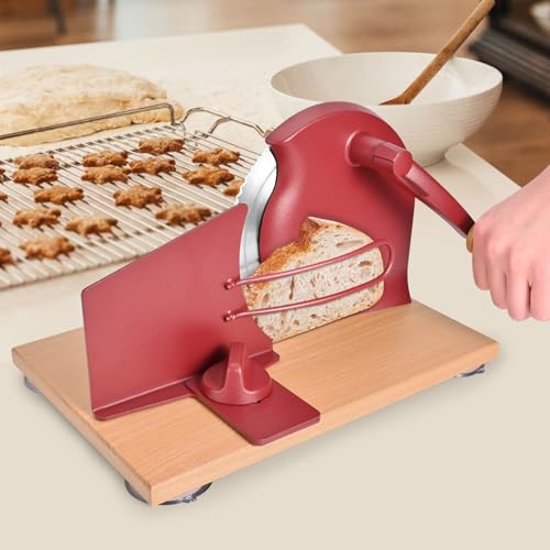 SOWKIPE Manual Bread Slicer for Sourdough, Adjustable Hand Crank, Red - color: Red