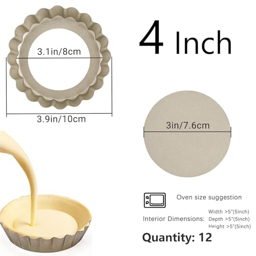 RICHSC-PAN Mini Tart Pan 12PCS, 4 Inch Tart Pan Removable Bottom Non-Stick. - color: Gold, size: 4*0.78Inch