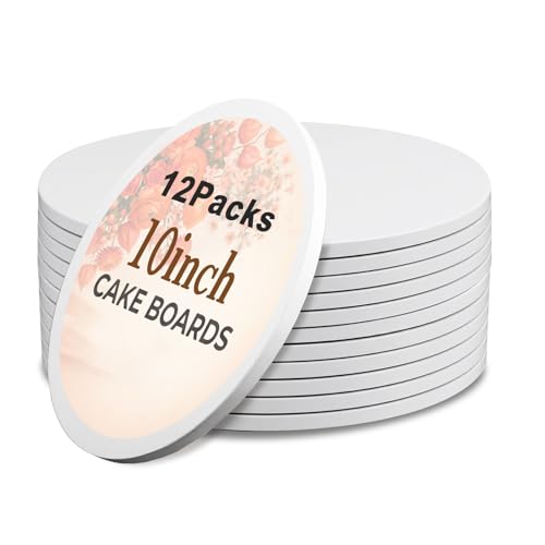 Calenzana 12 PCS Cake Boards 10 Inch Round, 1/2" Thick Cake Drums, Sturdy Food Grade Cardboard Cake Base for Wedding Birthday Party, White - size: 10 inch-12 packs