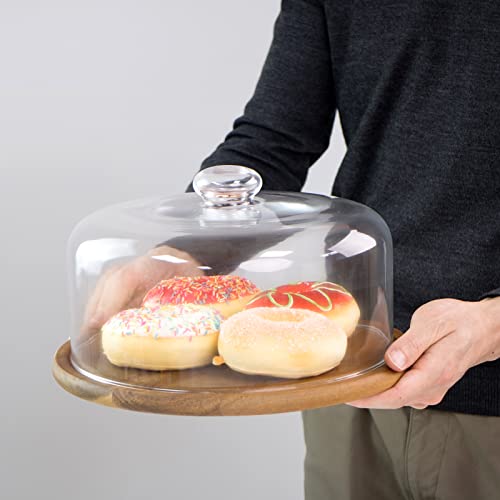 10.2''Wood Cake Stand with Glass Lid, 11.8" 2-in-1Charcuterie Board